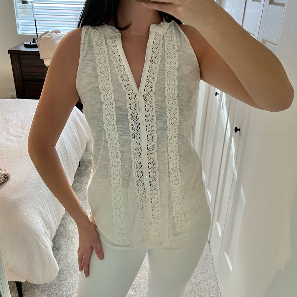 Anthropologie Meadow Rue White Lace Button-Up Tank